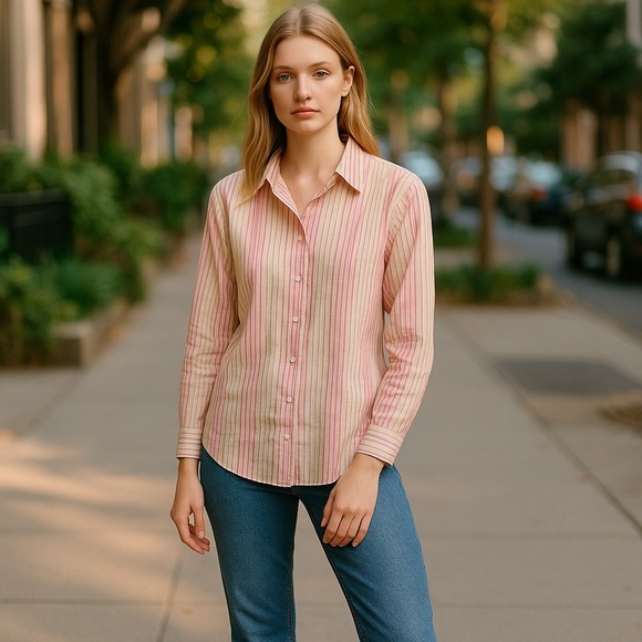 Foxcroft Women's Wrinkle Free Button Front 3/4 Sleeve Blouse Striped - Picture 6 of 6